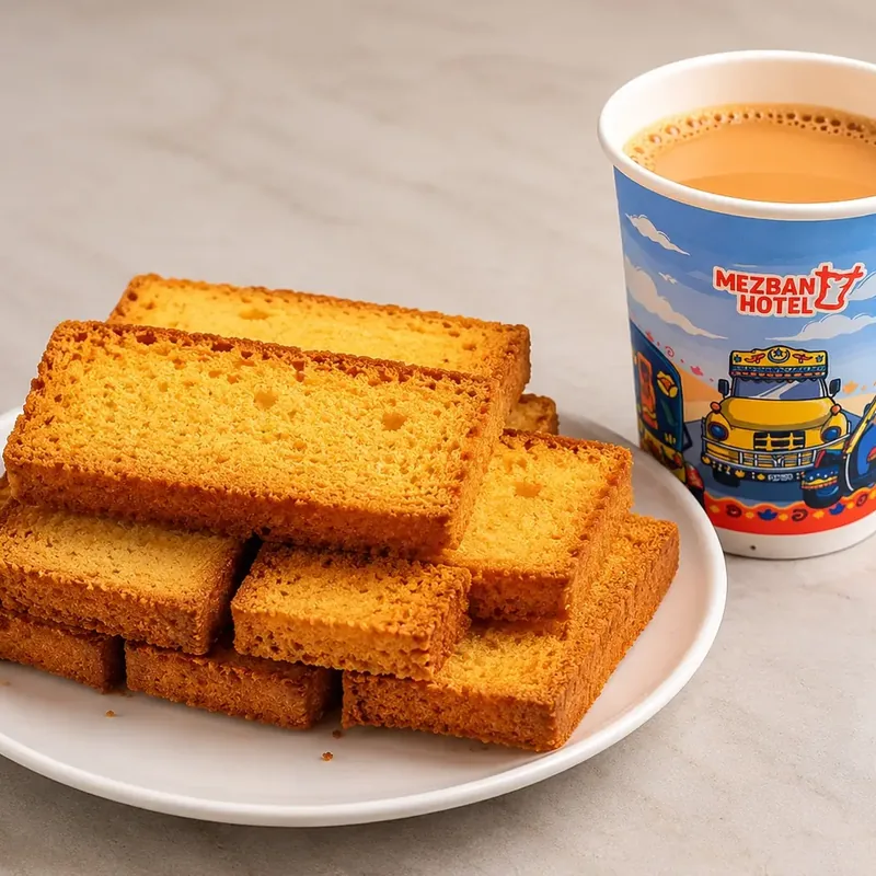 Tea with 2 pcs dry cake at Mezban KSA in Madinah